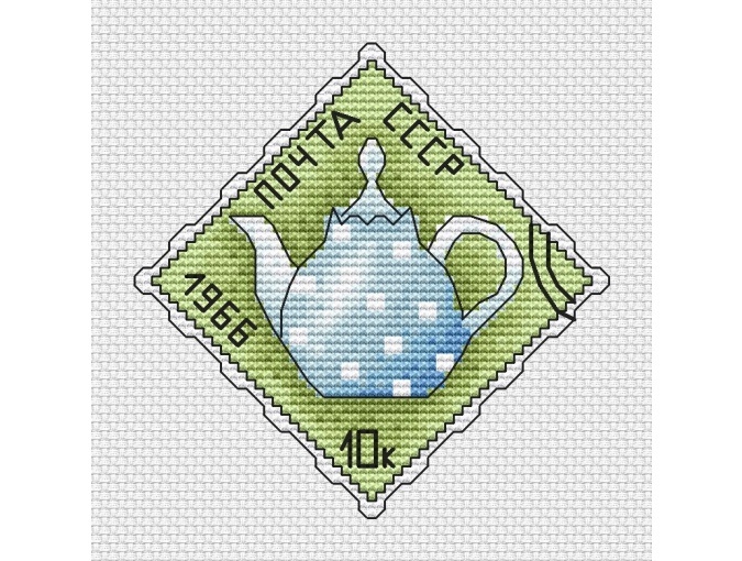 Postage Stamp. Teapot Cross Stitch Pattern фото 2