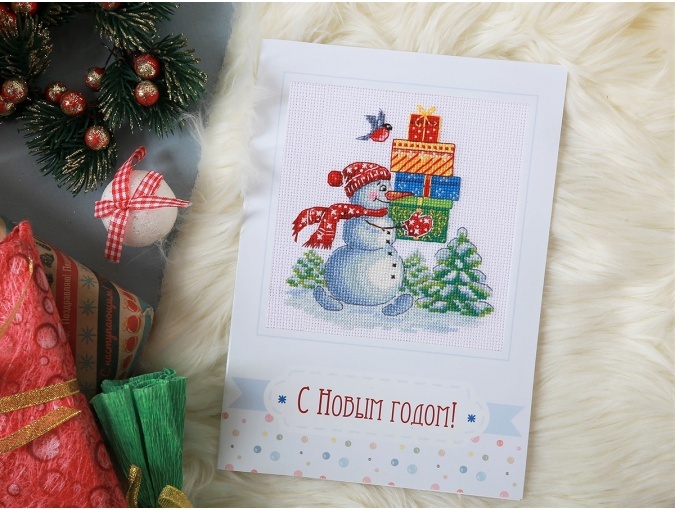 Postcard. Happy Snowman with Gifts Cross Stitch Kit фото 4