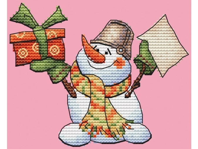 Snowman with a Gift Cross Stitch Pattern фото 1