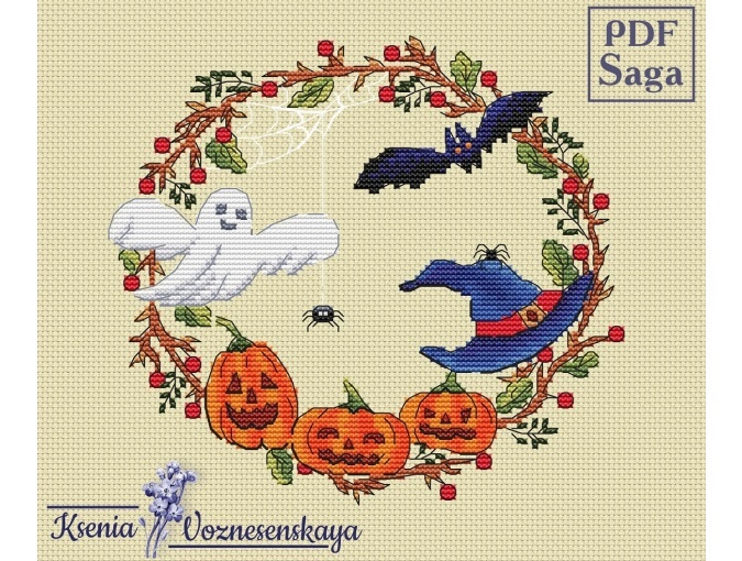 Halloween Wreath Cross Stitch Pattern фото 5
