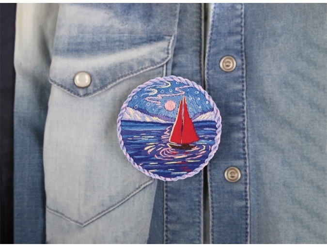 Sailboat under the Moon Brooch Embroidery Kit фото 2