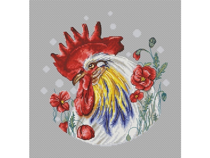 Cockerel in Poppies Cross Stitch Pattern фото 2