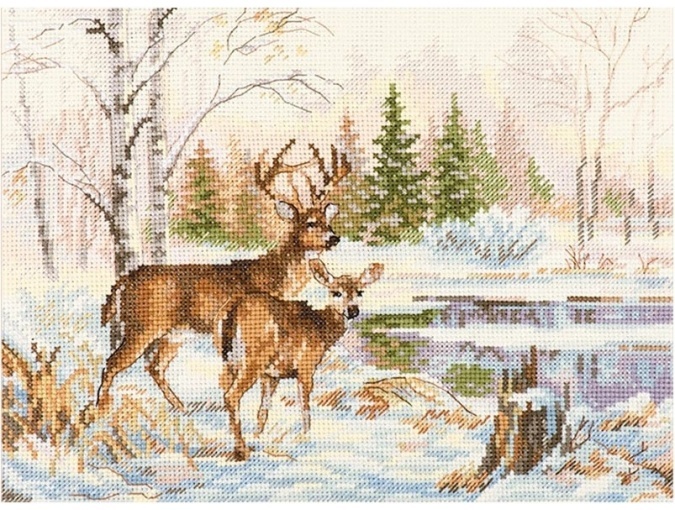 Deers At the Forest Lake Cross Stitch Kit фото 1