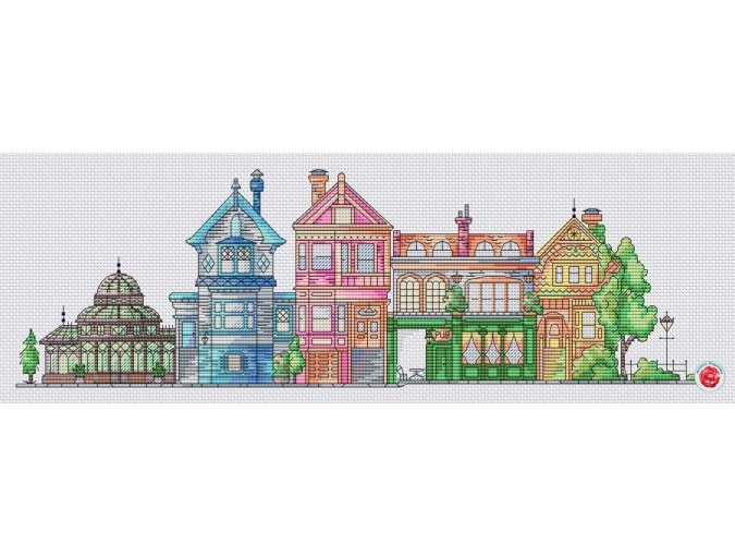 Houses with a Greenhouse Cross Stitch Pattern фото 1