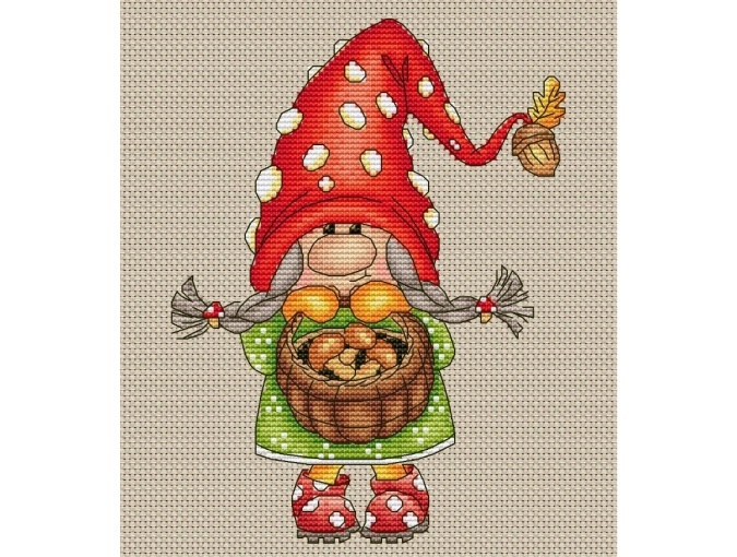 Mushroom Gnome Girl Cross Stitch Pattern фото 1