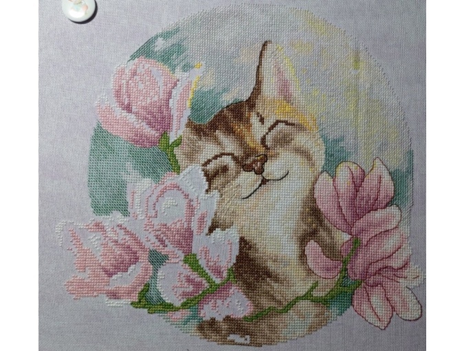 Cat in Magnolias Cross Stitch Pattern фото 9