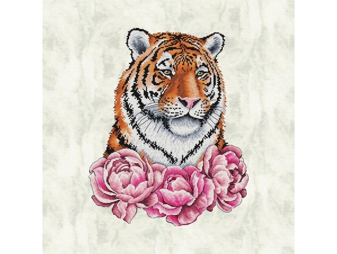 Tiger with Pink Peonies Cross Stitch Pattern фото 2