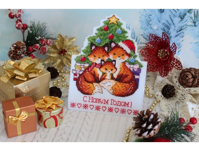 New Year Foxes Postcard Cross Stitch Kit фото 2