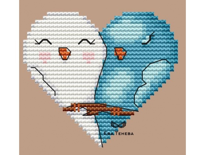 Valentine's Day. Let's Coo (Blue) Cross Stitch Pattern фото 1