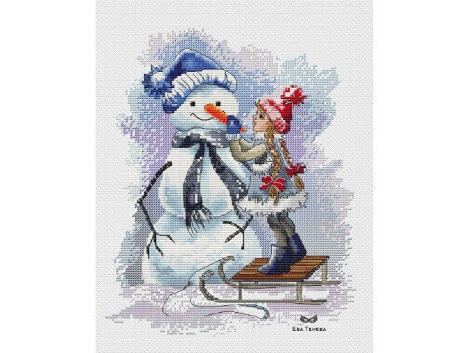 Snowman and Girl Cross Stitch Pattern фото 2