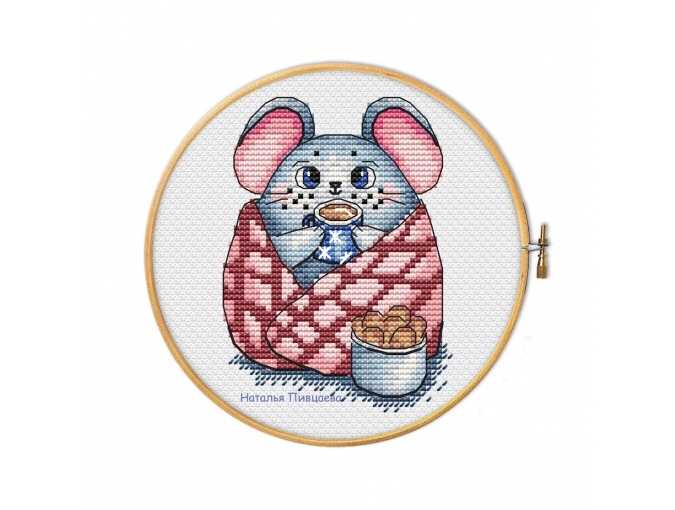 Mouse in a Blanket Cross Stitch Pattern фото 1