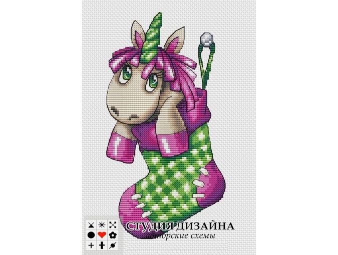 Unicorn in a Sock Cross Stitch Pattern фото 1