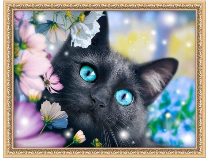 Black Cat in Flowers Diamond Painting Kit фото 1