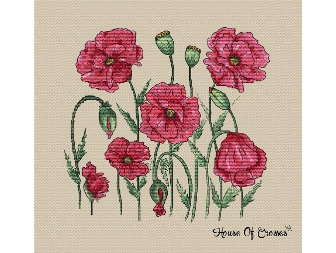 Blooming Poppies Cross Stitch Pattern фото 1