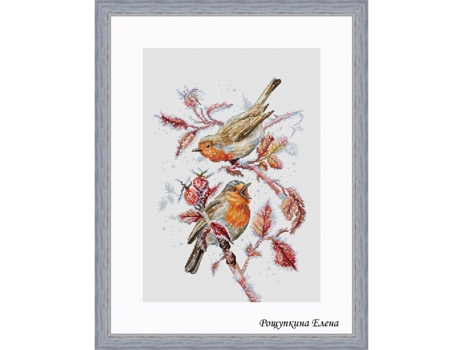 Red-breast on the Rosehip Cross Stitch Pattern фото 1