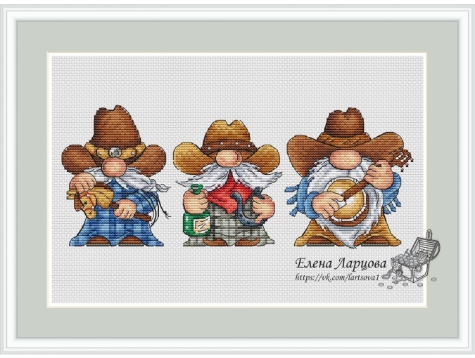 Gnomes Cowboys Cross Stitch Pattern фото 1