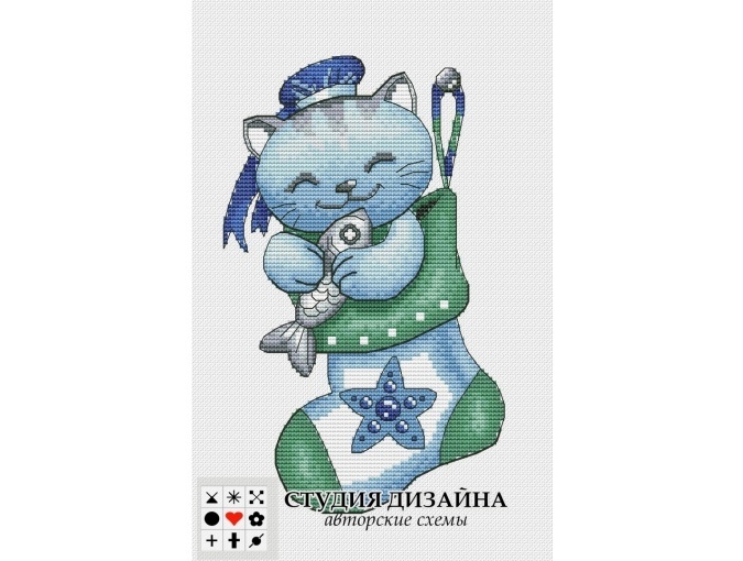 Cat in a Sock Cross Stitch Pattern фото 1