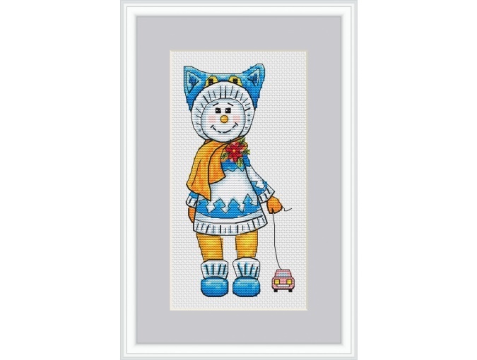 Snowman in Blue Cross Stitch Pattern фото 1