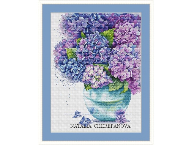 instant download PDF cross stitch pattern Hydrangea Bouquet