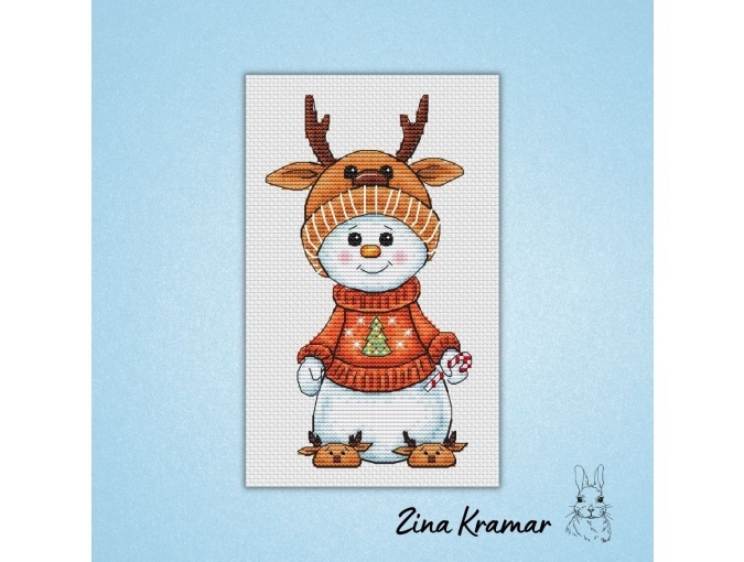 Snowman Deer Cross Stitch Pattern фото 1