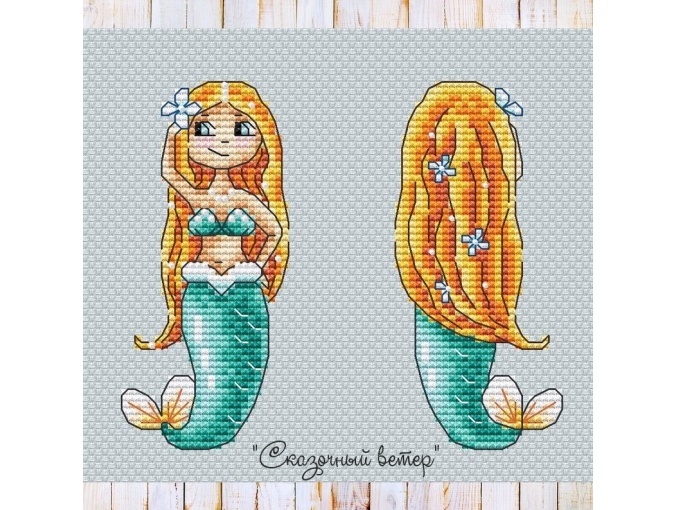 The Little Mermaid (Turquoise) Cross Stitch Pattern фото 1