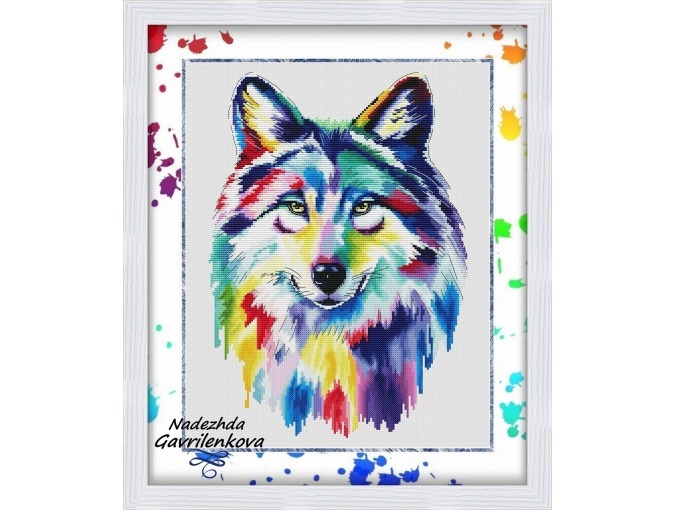 Animals in colors. Wolf Cross Stitch Pattern фото 1