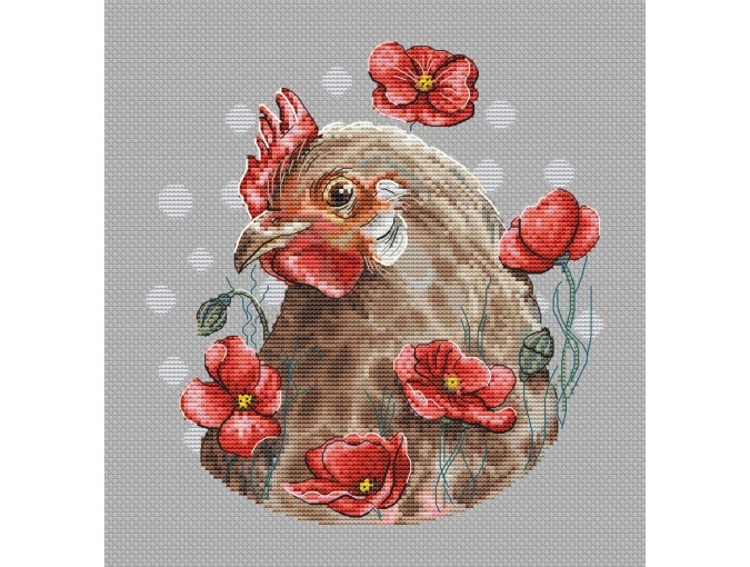 Chicken and Poppies Cross Stitch Pattern фото 2