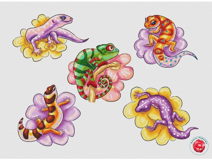 Funny Lizards Cross Stitch Pattern фото 1