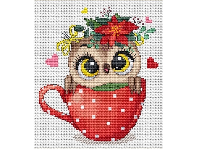 Owl in a Cup Cross Stitch Pattern фото 1
