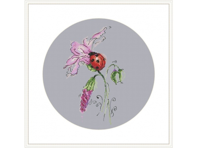 Ladybug and Pink Bindweed Cross Stitch Pattern фото 2