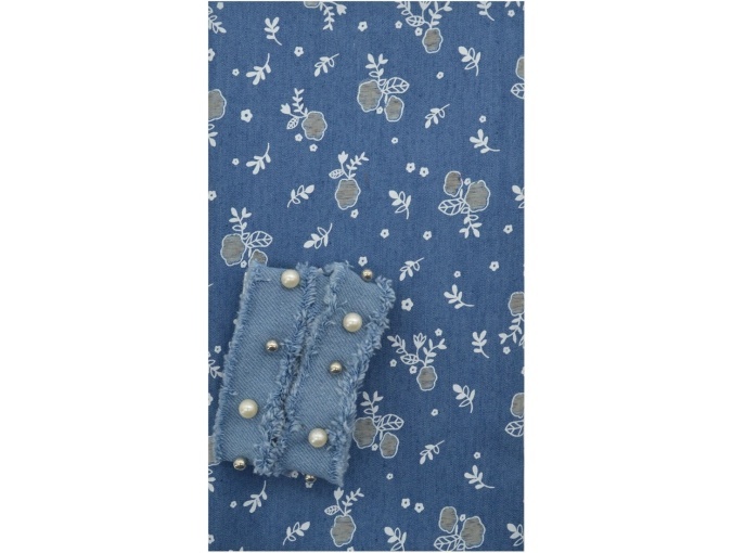 Blue with Flowers Denim Patchwork Fabric with Braid 29391 фото 1