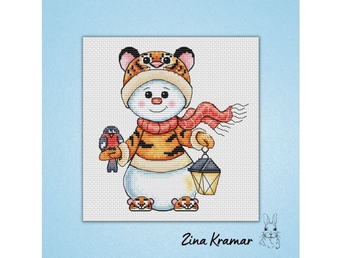 Snowman Tiger Cross Stitch Pattern фото 1
