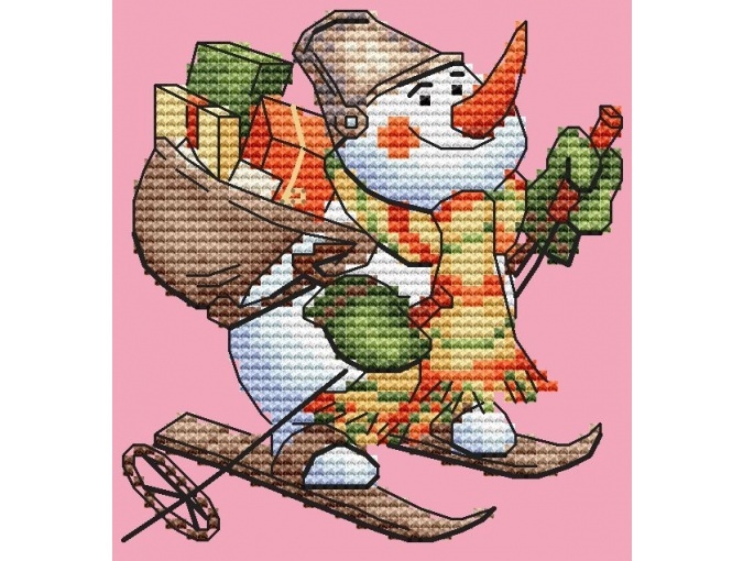 Snowman Skiing Cross Stitch Pattern фото 1