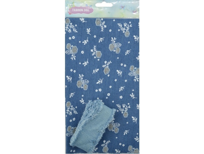 Blue with Flowers Denim Patchwork Fabric with Braid 29390 фото 2
