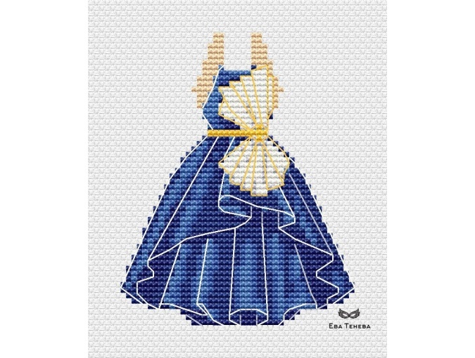 Blue Dress with Bow Cross Stitch Pattern фото 1