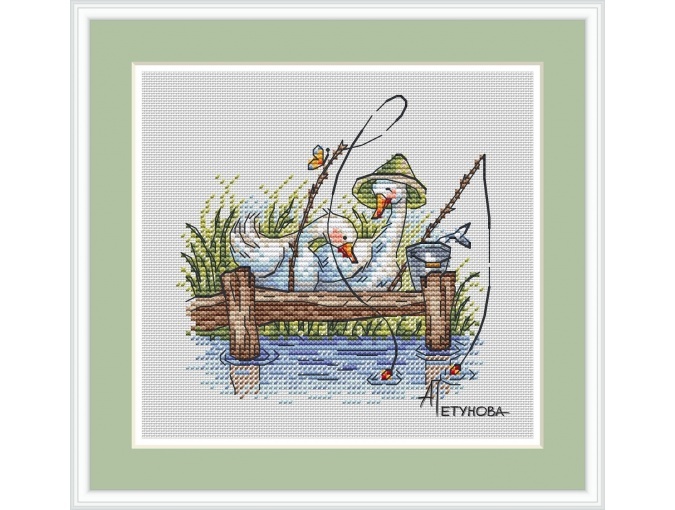Geese Fishing Cross Stitch Pattern фото 1