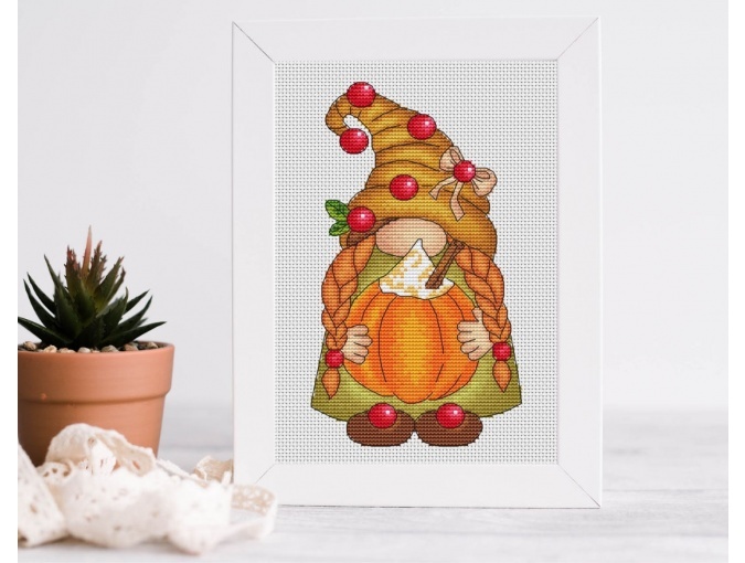 Thanksgiving Gnome Girl Cross Stitch Pattern фото 1