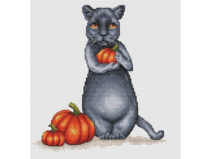 Panther with Pumpkins Cross Stitch Pattern фото 1