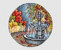 Walking around the City. City Fountain Cross Stitch Pattern
