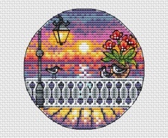 Walking around the City. Evening Embankment Cross Stitch Pattern