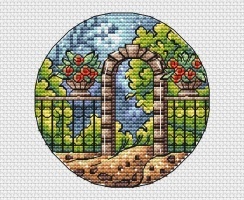Walking around the City. Summer Arch Cross Stitch Pattern