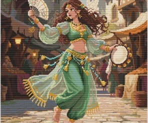 Dancer with Fan and Tambourine Cross Stitch Pattern