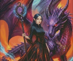 The Witch and the Dragon Cross Stitch Pattern