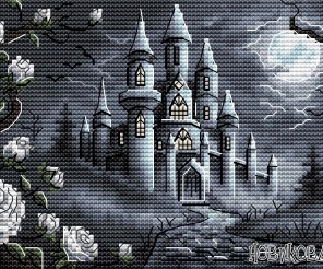 White Rose Castle Cross Stitch Pattern