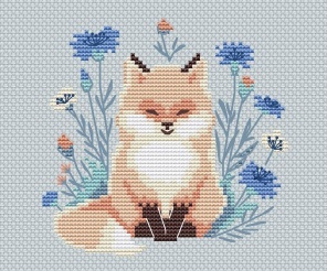 Fox in Wildflowers Cross Stitch Pattern