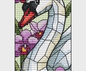 Stained Glass. Swan among Orchids Cross Stitch Pattern