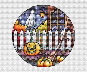 Walking around the City. Halloween Cross Stitch Pattern