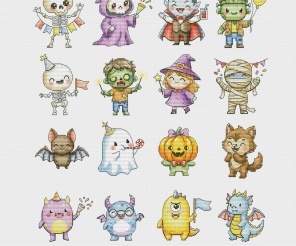 Monsters Set Cross Stitch Pattern