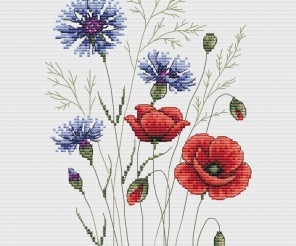 Cornflowers and Poppies Cross Stitch Pattern