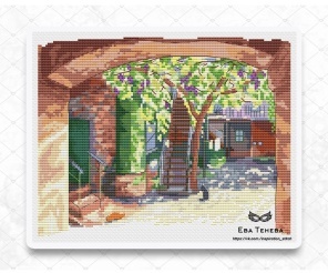 The Old Courtyard Cross Stitch Pattern